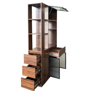 English Elm 70.87"h Tall Storage Cabinet Glass Panel Doors Asymmetric Drawers Modern Hallway Organizer W331S00205