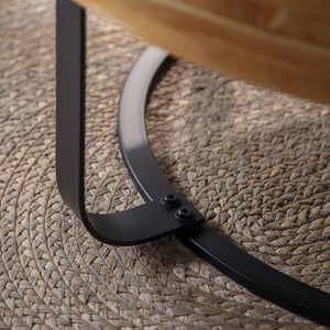 English Elm Modern Round Pine Coffee Table with Carved Wood Top and Sleek Metal Legs for Stylish Living Spaces Natural+Black W757P186923