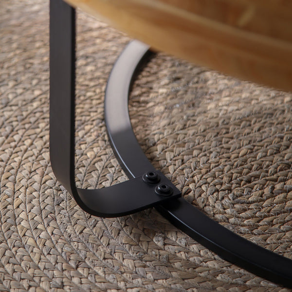 English Elm Modern Round Pine Coffee Table with Carved Wood Top and Sleek Metal Legs for Stylish Living Spaces Natural+Black W757P186923