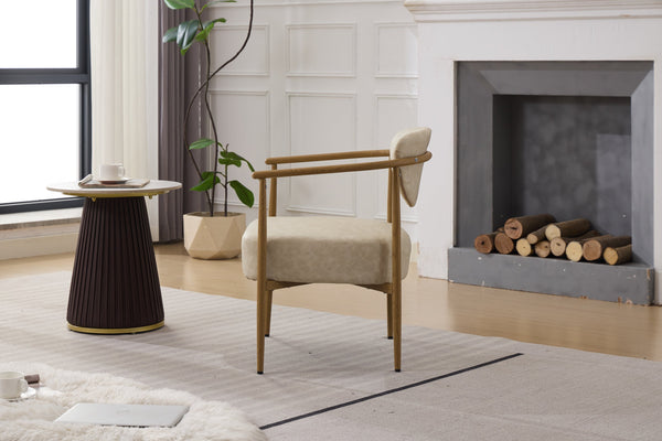 English Elm Beige Dining Chair PU Leather with 10cm Foam Seat, 57cm Depth, Iron Frame & Wood-Style Legs, Cozy W3149P375075