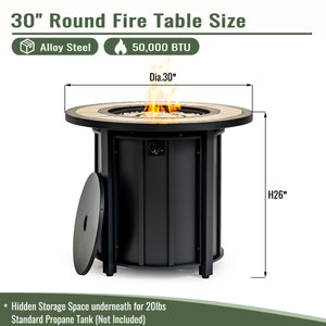 English Elm 30" 30inch Propane Fire Pit Table 50000 BTU Mosaic Ceramic Top Steel Frame ETL Approved Patio Garden Black+Brown W853P293850