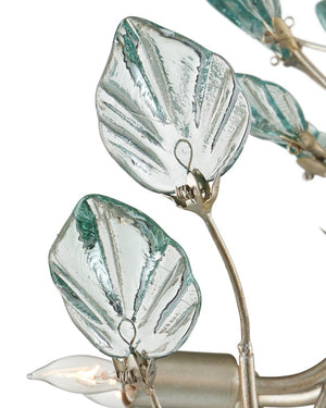 Currey & Company Baobab Medium Silver Chandelier - Elegant Biophilic Design With Recycled Glass Leaves & Dimmable Light Blue Recycled Glass ,Wrought Iron 9000-1294-currey-company