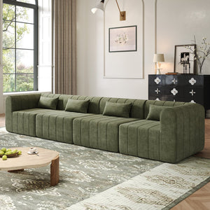 English Elm 145.5 Inch 4 Piece Modular Sectional Sofa Polyester Low Profile Living Room Couch Green N767P346281G