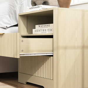 English Elm Nightstand Wood Cabinet with Built-in Usb Charging Ports and Voice Controlled Night Light W1321P399415