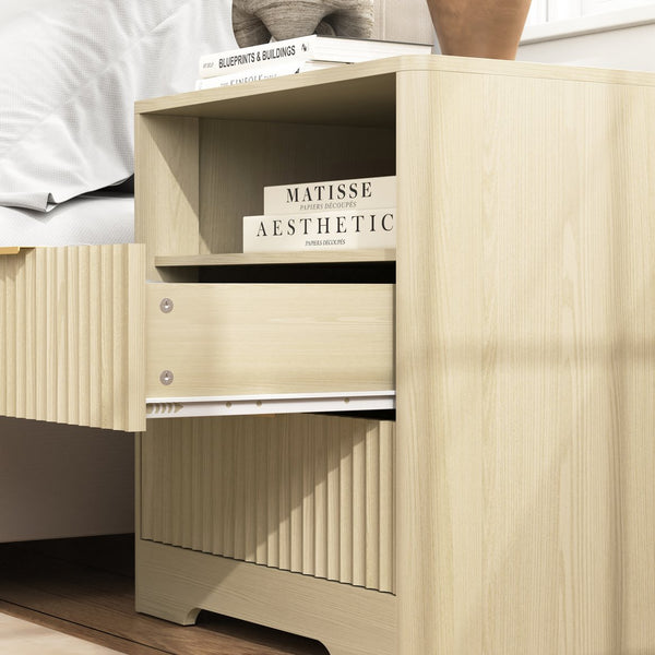English Elm Nightstand Wood Cabinet with Built-in Usb Charging Ports and Voice Controlled Night Light W1321P399415