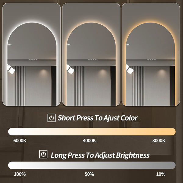 English Elm 65" Arch Full Length Wall Mirror with Dimmable Led Lighting for Bedroom or Entryway W2709P435584