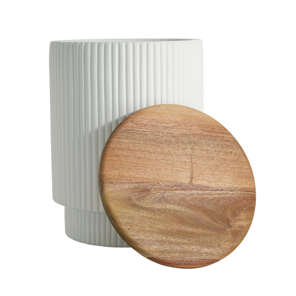 English Elm Outdoor Mgo Cylindrical Storage Table with Acacia Wood Lid for Patio Use N772P408191W