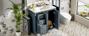 English Elm 36'' Bathroom Vanity with Ceramic Sink Combo, Solid Wood Frame, Soft-Close Drawers and Stylish Retro Groove Design Blue N710P291684C
