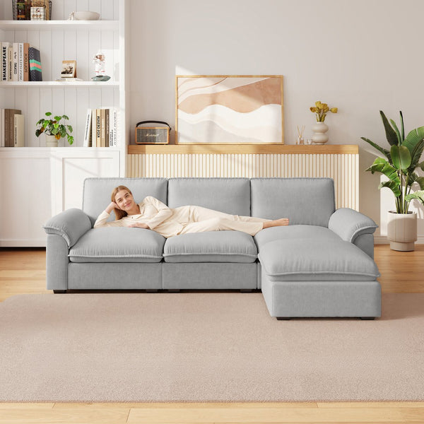 English Elm Cloud Sectional Sofa with Movable Chaise Soft Chenille Upholstery for Modern Living Rooms Gray W1359S00066