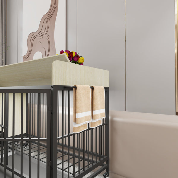 English Elm Large Iron Mdf Pet Enclosure with Storage Cabinet Rolling Casters and Steel Feeding Basins W3064P245384