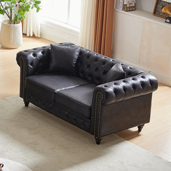 English Elm Fx Chesterfield Sofa Button Tufted Tech Fabric Nail Head Arms Living Room Seat Black W1926S00110
