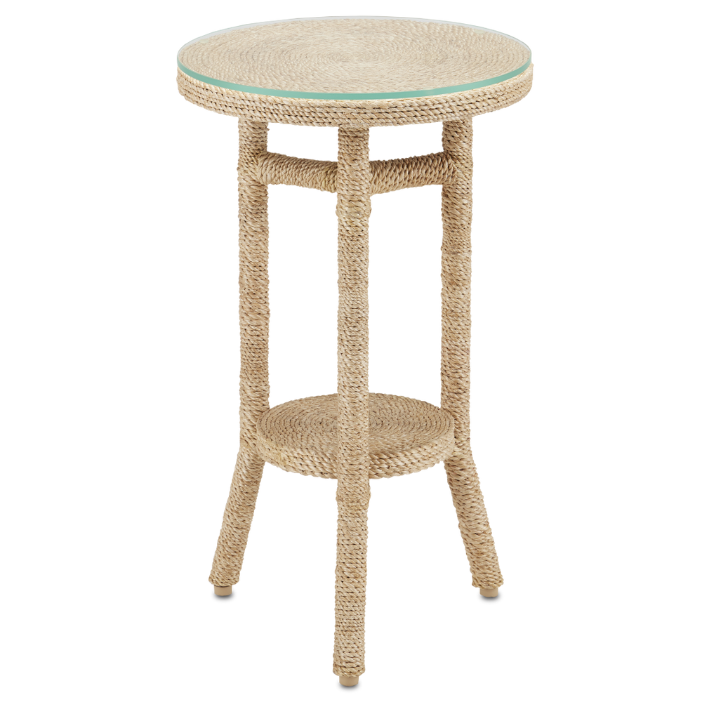 Limay Coastal Rope Drinks Table with Glass Top - Handcrafted Wrought Iron & Natural Abaca Design