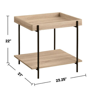 English Elm Rectangular End Table With Tray-Style Top And Full Shelf - Light Brown Wood & Metal Accent Design B016P379416-GIGA