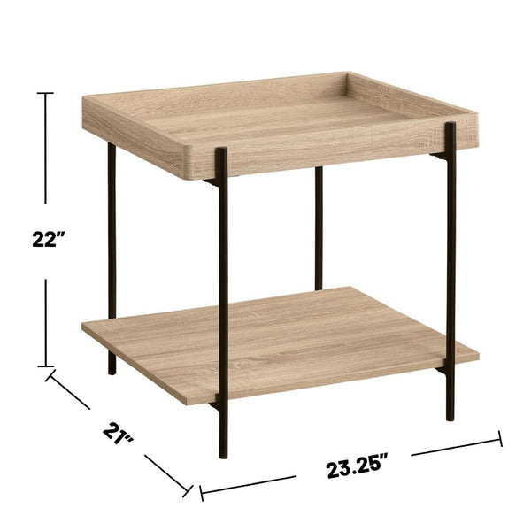 English Elm Rectangular End Table With Tray-Style Top And Full Shelf - Light Brown Wood & Metal Accent Design B016P379416-GIGA