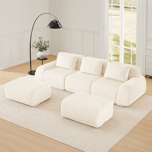 English Elm 114" U-shaped Modular Sectional Flannelette Sofa Oversized Lounge with Movable Ottoman Cream W714S01521