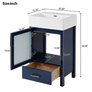 English Elm 20-Inch modern bathroom vanity with ceramic sink, soft-close door and ample storage for small spaces Blue WF324691AAC