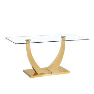 English Elm Large Tempered Glass Dining Table Seats Eight with Gold Plated Stainless Steel Base W1512S00192