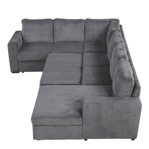 English Elm U_Style U-Shaped Corduroy Sofa With Usb Ports & Storage – 6-Seater Modular Sectional For Any Space N711P235755E-GIGA