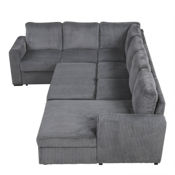 English Elm U_Style U-Shaped Corduroy Sofa With Usb Ports & Storage – 6-Seater Modular Sectional For Any Space N711P235755E-GIGA