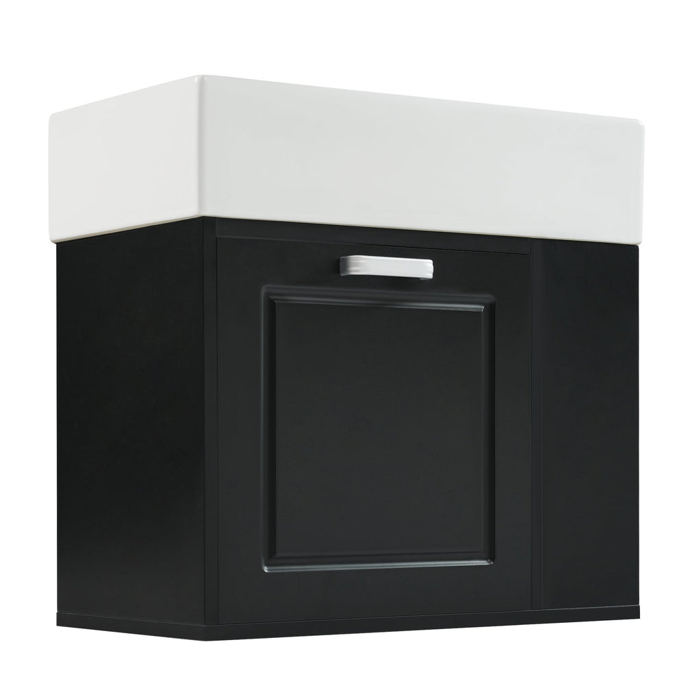 English Elm Christopher Knight Home® - 21.8" Wall-Mounted Bathroom Vanity with Ceramic Sink, Soft-Close Drawer, Adjustable Shelves & Tissue Holder Black N759P292550B