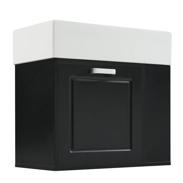 English Elm Christopher Knight Home® - 21.8" Wall-Mounted Bathroom Vanity with Ceramic Sink, Soft-Close Drawer, Adjustable Shelves & Tissue Holder Black N759P292550B