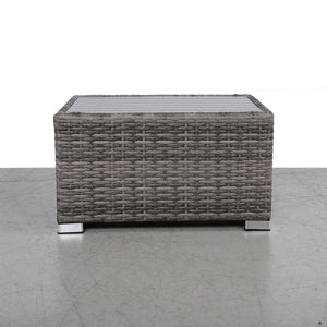 English Elm Mixed Chesterville Grey Slatted Side Table with Aluminum Top – Weatherproof HDPE Wicker, Oversized Surface B120P351941