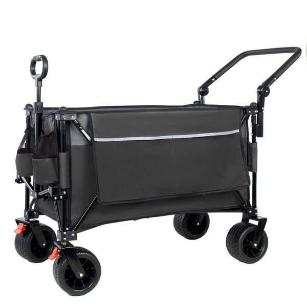 English Elm Multi-functional Heavy Duty Folding Wagon with Canopy Steel Frame All Terrain Wheels Black+ Gray W2932P417662