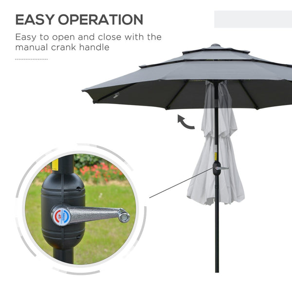 English Elm Outsunny 9Ft 3-Tier Patio Umbrella - Adjustable Crank & Tilt For Perfect Shade On Decks & Patios W2225P200445-GIGA