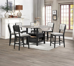 English Elm 1pc Farmhouse Contemporary Counter Height Table with Turntable, Drop Leaves, Built-In Shelves, 46"-60" natural grain black-gray finish B2741S00314
