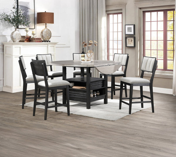 English Elm 1pc Farmhouse Contemporary Counter Height Table with Turntable, Drop Leaves, Built-In Shelves, 46"-60" natural grain black-gray finish B2741S00314