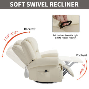 English Elm Heat Massage Rocker Swivel Recliner Chair with Lumbar Relief Nodes for Living Room Beige W3224S00028