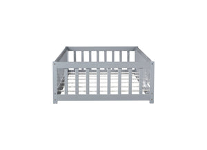 English Elm Twin Solid Rubberwood Floor Bed with Full Perimeter Safety Rails for Toddler Rooms Grey W504P296776