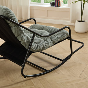 English Elm Outdoor Rocking Chair Steel Frame with Corduroy Cushion for Patio Bedroom Reading W640P443545