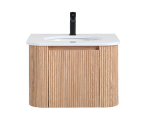 English Elm Arcora 24 Inch Curved Wall-Mount Bathroom Vanity with Integrated Cultured Marble Sink, Soft-Close Drawer, Natural Wood Texture W3235P336171