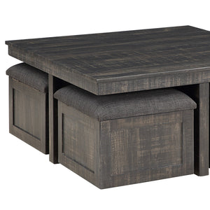English Elm Montalbano Square Coffee Table with Four Nesting Wheeled Ottoman Storage Stools Gray B2749P413275