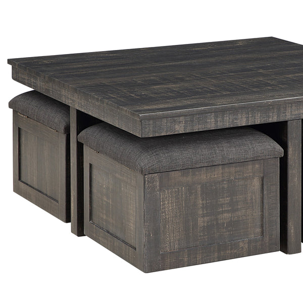 English Elm Montalbano Square Coffee Table with Four Nesting Wheeled Ottoman Storage Stools Gray B2749P413275