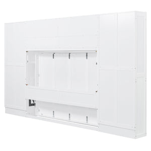 English Elm Full Size Murphy Wall Bed with Wardrobe Drawers Shelving for Studio Apartments LP000383AAK