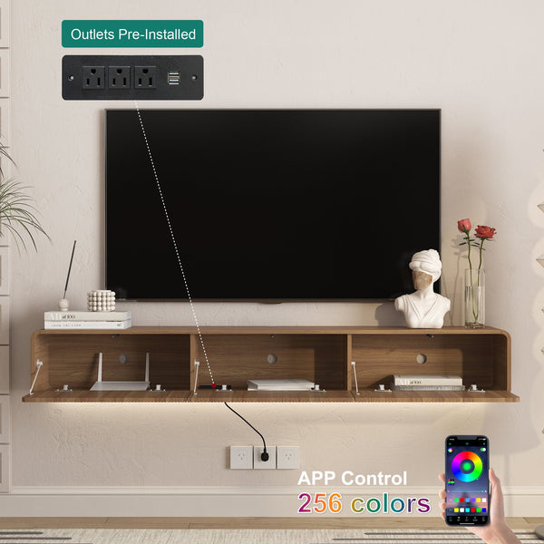 English Elm Floating Wall Mounted Tv Stand with Led Ambiance for Modern Living Rooms 69 Inch W1321P450663