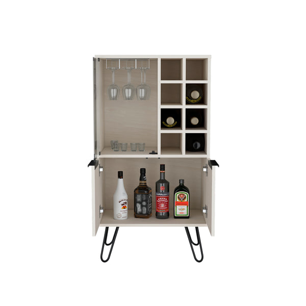 English Elm Aster Narrow 23" Double Door Bar Cabinet with 8-Bottle Wine Rack, 9 Stemware Slots, White Washed B070P234322
