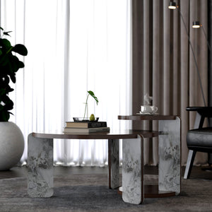 English Elm Set of 2 Round Sintered Stone Nesting Tables Sleek Modern Accent for Living Rooms W2899P405895