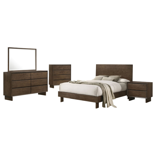 English Elm Hemlock Queen Bedroom Set Rustic Warm Brown Platform Bed Dresser Nightstand Mirror B062S01538