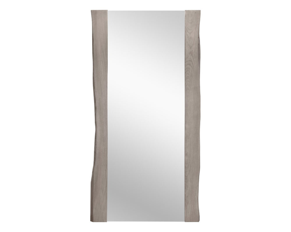 Sunpan FONTANA Floor Mirror - Rustic Live-Edge Acacia Wood in Grey, Handcrafted Artistry for Any Space 109691