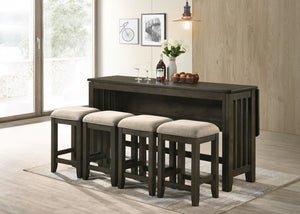 English Elm Dark Solid Wood Drop Leaf Table with 4 Stools — Space-Saving Expandable Dining Set, Durable Finish Dark Brown 75.5 L x 21.5 W x 17.25 H B2699P206768