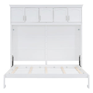 English Elm Full Size Murphy Wall Bed with Top Cabinet Storage for Studio or Guest Room LP006664AAK-1