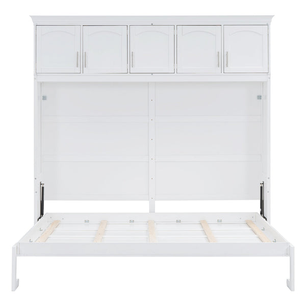 English Elm Full Size Murphy Wall Bed with Top Cabinet Storage for Studio or Guest Room LP006664AAK-1