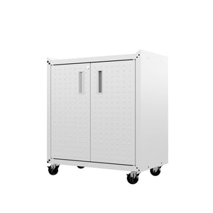 English Elm Rolling Metal Garage Cabinet with Locking Doors Diamond Texture Industrial Storage White B365P398224