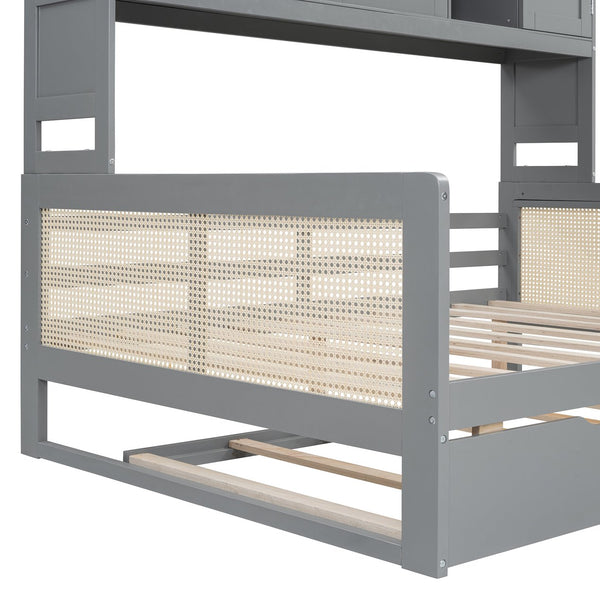 English Elm Full Size Wooden Daybed With Twin Trundle, Storage Cabinet & Shelves For Space-Saving Comfort N820S00049E