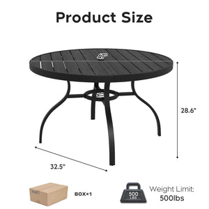 English Elm "round Faux Wood Slat Top Outdoor Dining Table 47 Inch Iron Base Patio Garden Black W3979P402407