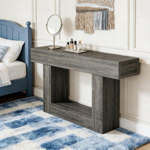 English Elm Practical Geometric Console Table with Matte Black Wood Grain Finish for Entryway or Sofa Dark Gray T3971P454069