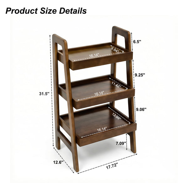 English Elm 100% Solid Wood Three Tier Ladder Shelf Freestanding Bookcase for Bedroom or Office W3204P445671